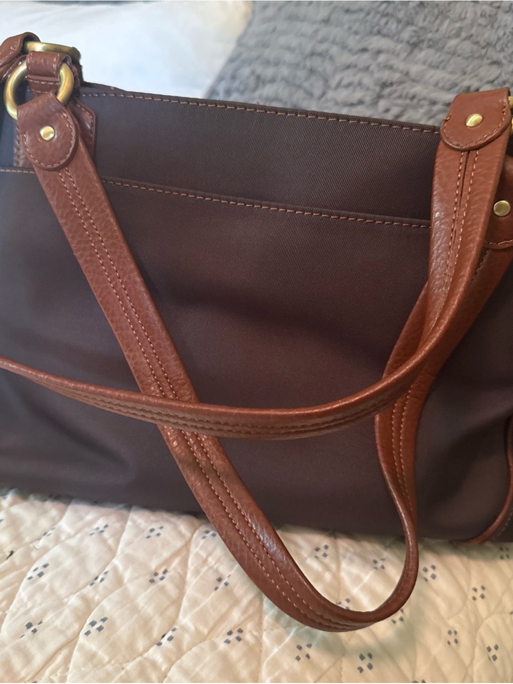 Etienne Aigner Brown Canvas and Leather Handbag Tote Bag - Picture 3 of 7